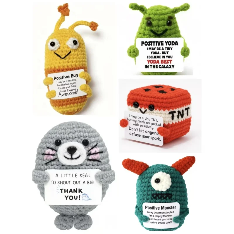 

New Handmade Knitted Emotional Support Crochet Doll Small Square Desktop Ornament With Card Christmas Home Decor