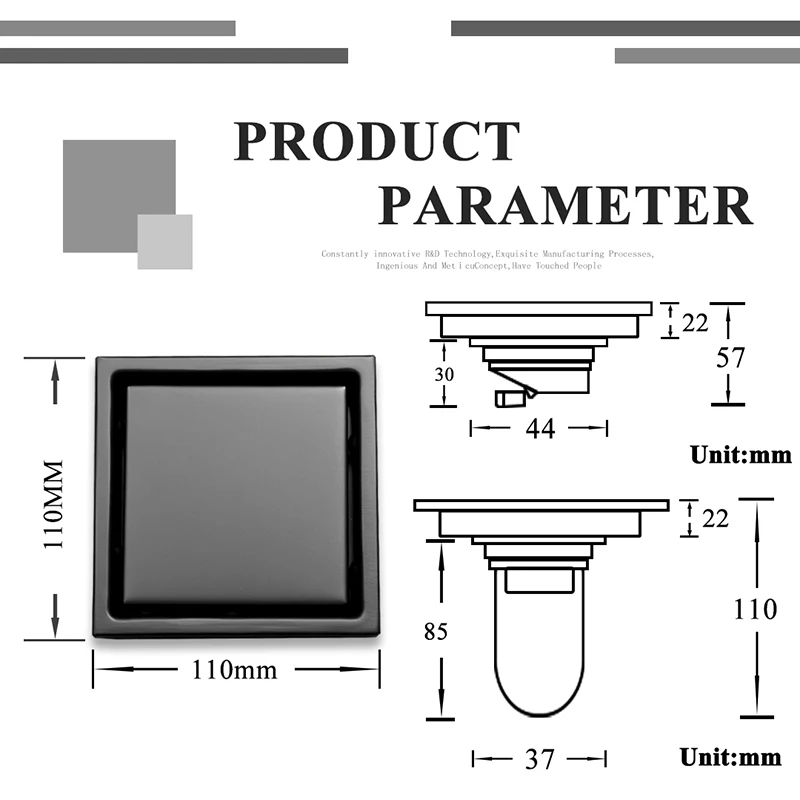 Hidden Type Square Tile Insert Floor Waste Grates Shower Drain 304 Stainless Steel Balcony Bath Corner Deodorant Floor Drain