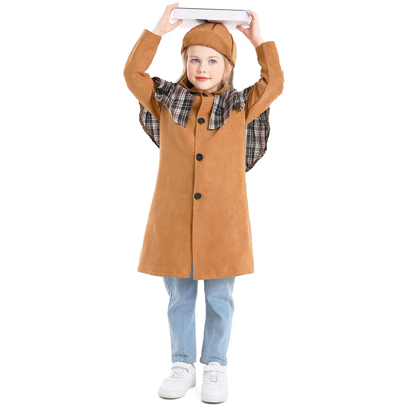 

Adult Literary Male Plaid Cloak Detective Doctor Suit Halloween Parent-child Reasoning Game Dress Up Children's Cosplay Costume