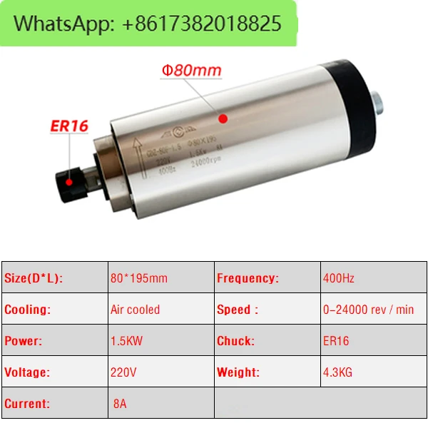800W 1500W 2200W CNC Spindle Motor 220V Air Cooled Milling Machine Z Axis Shaft 1.5KW 2.2KW 65mm 80mm Diameter ER11 Collet Chuck view 4