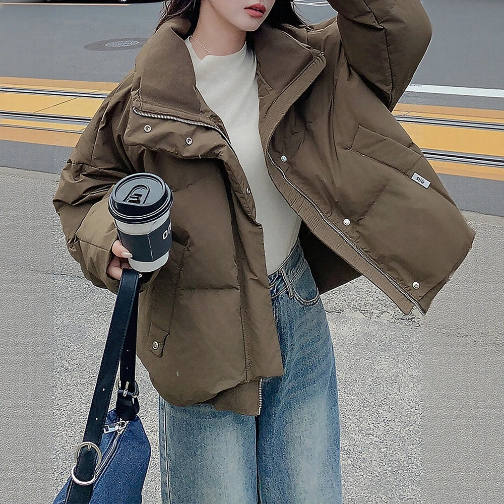

Cotton-Padded Jacket Long Sleeve Casual Autumn Winter Clothes Straight Sleeve Style Women's Top Fashionable Streetwear