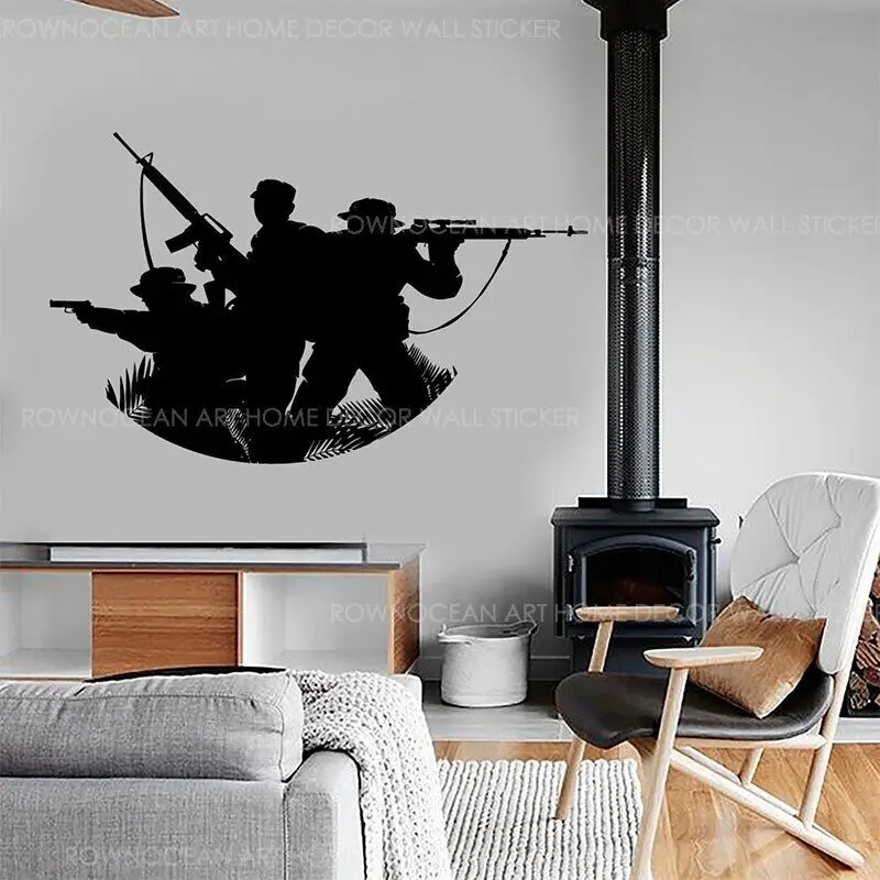 Soldier Military Modern War Army Teamwork Wall Sticker Vinyl Home Decor Interior Design Room Wall Decals Teens Room Murals 3631