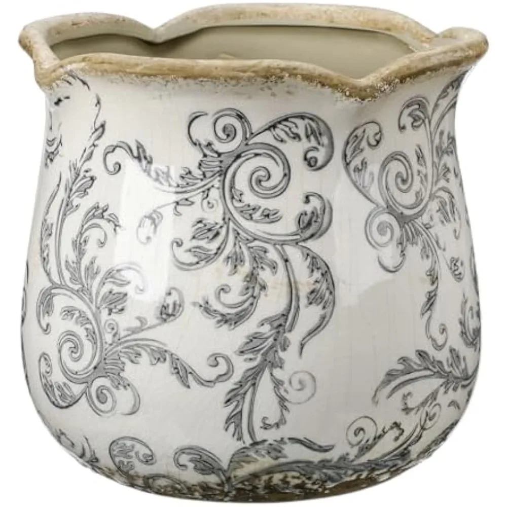newtay 6 inch ceramic planter gray scroll planter decorative plant pots with crackle glaze for home kitchen