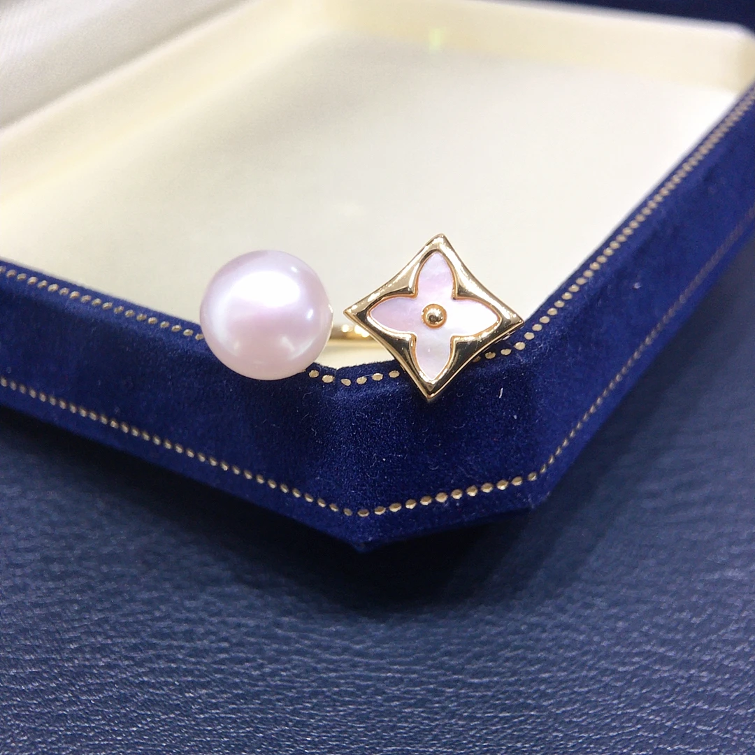 Freshwater Pearl Jewelry Set with Cowrie Shell Four-Leaf Clover - Diamond Accented Earrings Rings Pendants Classic Birthday Gift view 5