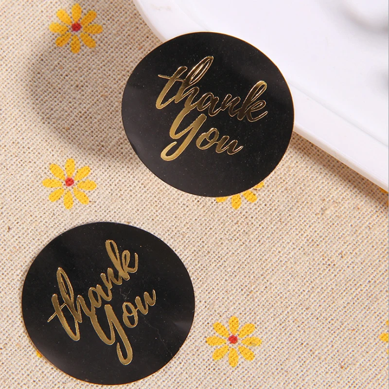 120Pcs Black Kraft Paper with stamping Golden Thank You Round Label Sticker Student DIY Retro Seal Sticker For Handmade Products