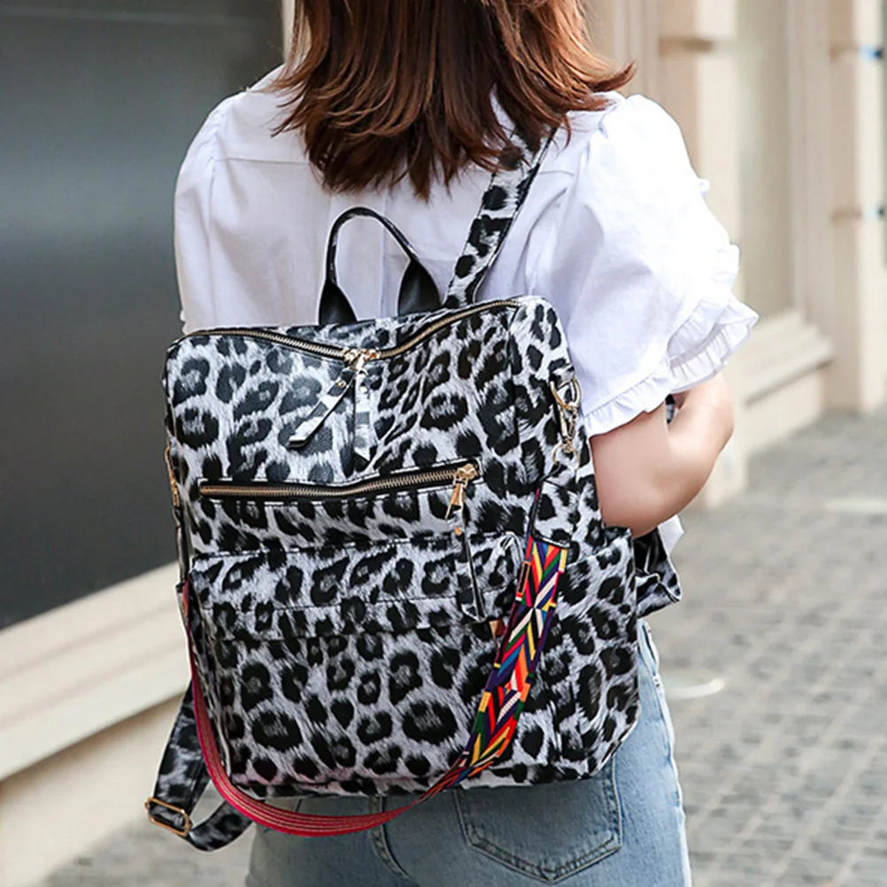 Leopard Print Backpack Large Capacity Waterproof Pu Material Student School Bag For Travel Shopping Dating Fashion Shoulder Book
