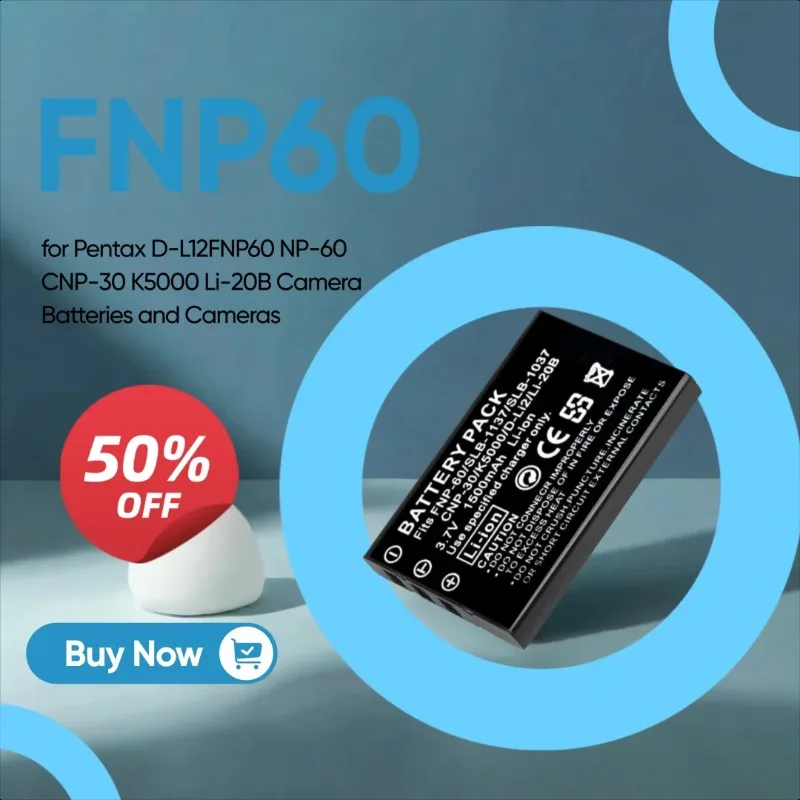 

3.7V 1500mAh Suitable for Pentax D-L12FNP60 NP-60 CNP-30 K5000 Li-20B Camera Batteries and Cameras