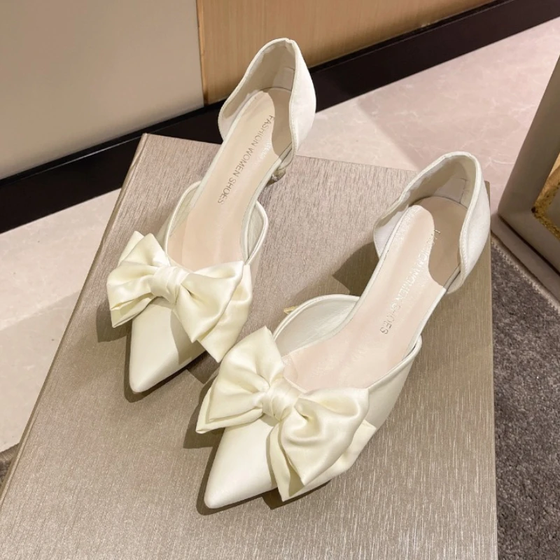 

Women's single shoes summer new pointy hollow bow wrap with high heels Fashion temperament wedding party stiletto sandals