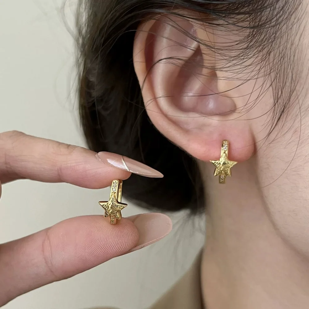 لطيف الذهب والفضة اللون الأبيض الزركون الأذن الصغيرة مشبك أنثى ستار هوب أقراط للنساء هدايا مجوهرات الزفاف