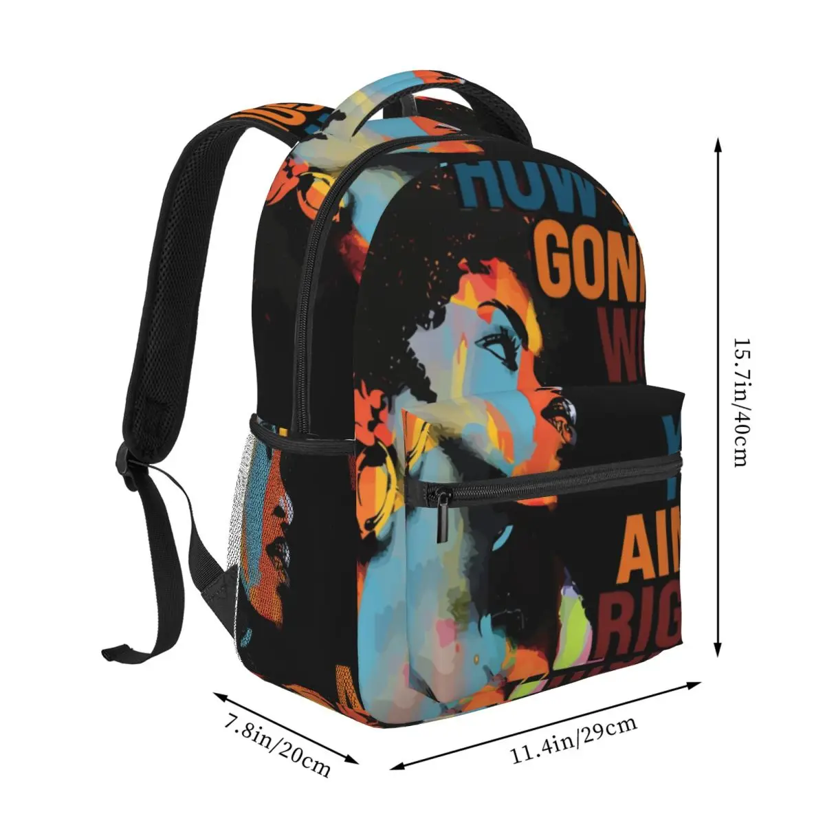 Cool Skull Student Backpack Center Woman Quote Pop Art Portrait Orange Blue Black Cool Bookbag for Girls Boys College Travel Sky