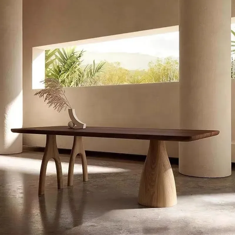 Solid wood top dining table side 8-seat set luxury modern coffee leg natural dining table