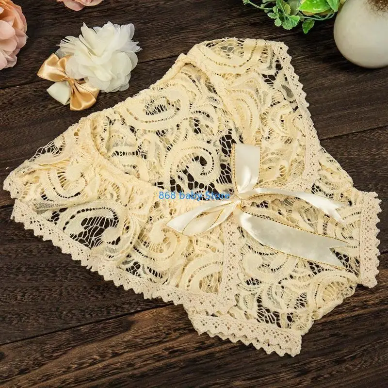 

29EE Baby Lace Romper with Large Ribbon Bows Headband Flower Hair Band Headdress
