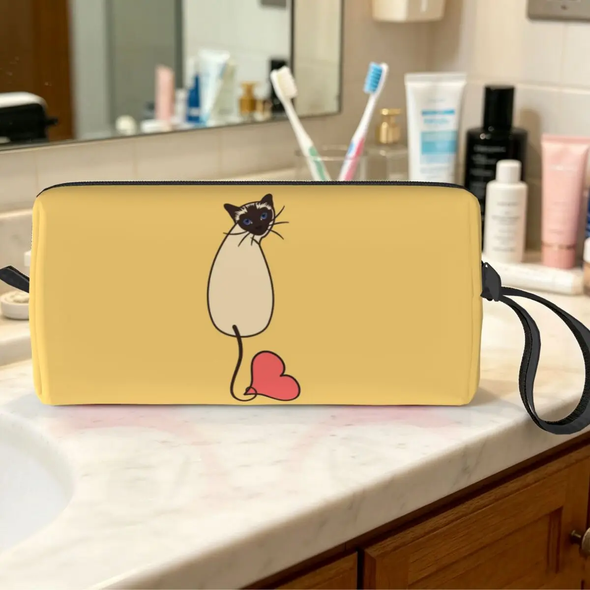 Love Siamese Cat-Yellow Makeup Bag Cosmetic Organizer Toiletry Cosmetic Bag for Women Beauty Travel Pencil Case