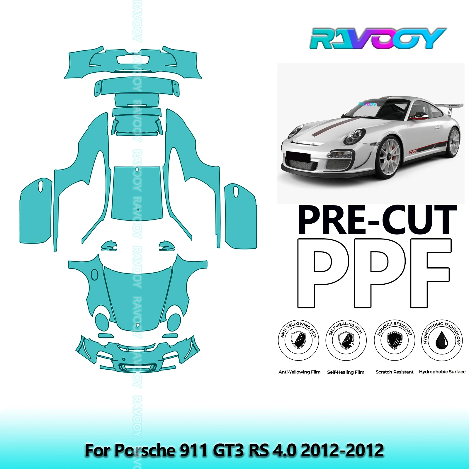 

8.5Mil Precut PPF Paint Protection Film Full Vehicle Clear Bra For Porsche 911 GT3 RS 4.0 2012-2012