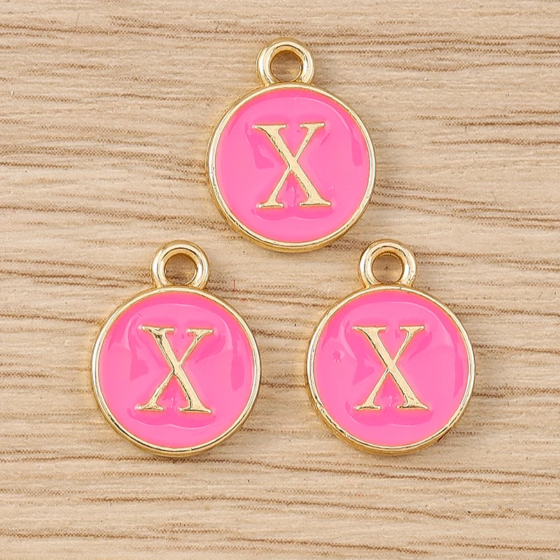 10 Stück niedliche, doppelseitige Buchstabenanhänger aus Emaille, Alphabet A-Z, zum Basteln von Schmuck, für Namens-Ohrringe, Halsketten und DIY-Bastelarbeiten. – Detail 26