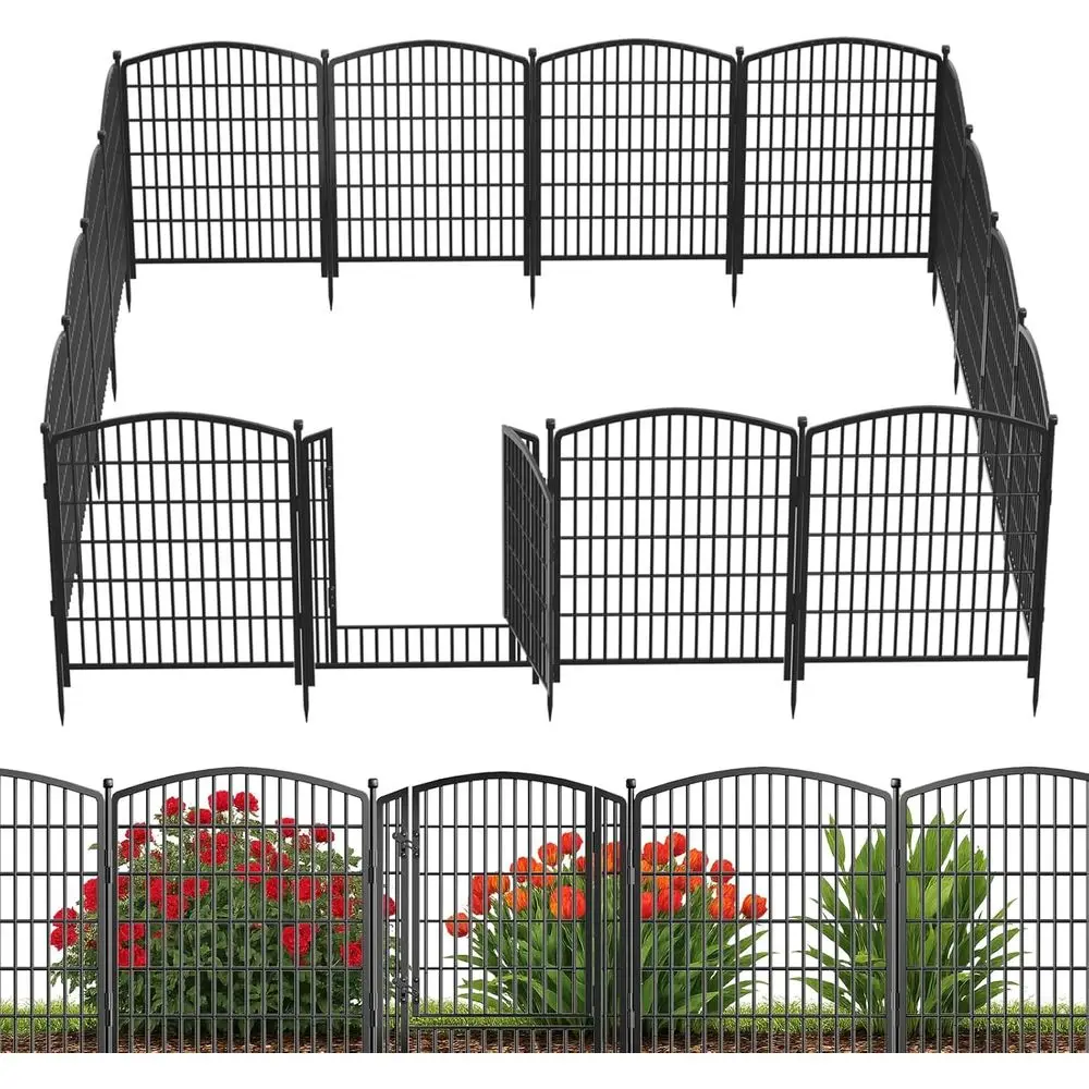 

31in(H) x 26t(L) No Dig Decorative Garden ence with Gate, 12 Panels Rustproo Animal Barrier Metal Dog ence Outdoor or Yard, Pati