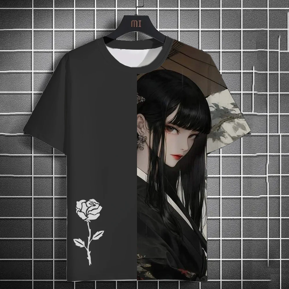 Stampa gotica Anime Girls T-shirt grafiche Abbigliamento da uomo di moda T-shirt semplici con stampa rosa per uomo Abbigliamento da uomo traspirante