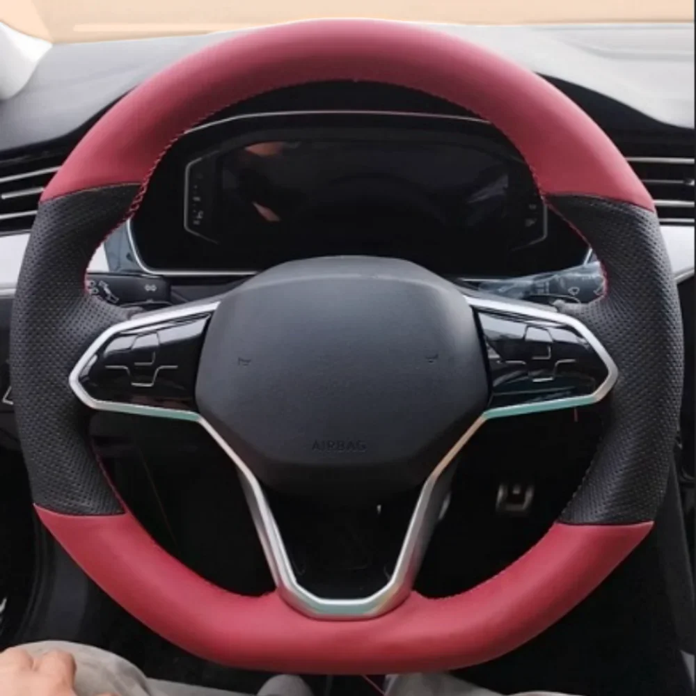 

Черный автомобильный чехол на руль из натуральной кожи для Volkswagen VW Atlas Golf 8 Mk8 Jetta Sharan Passat B9 Tiguan, автоаксессуары