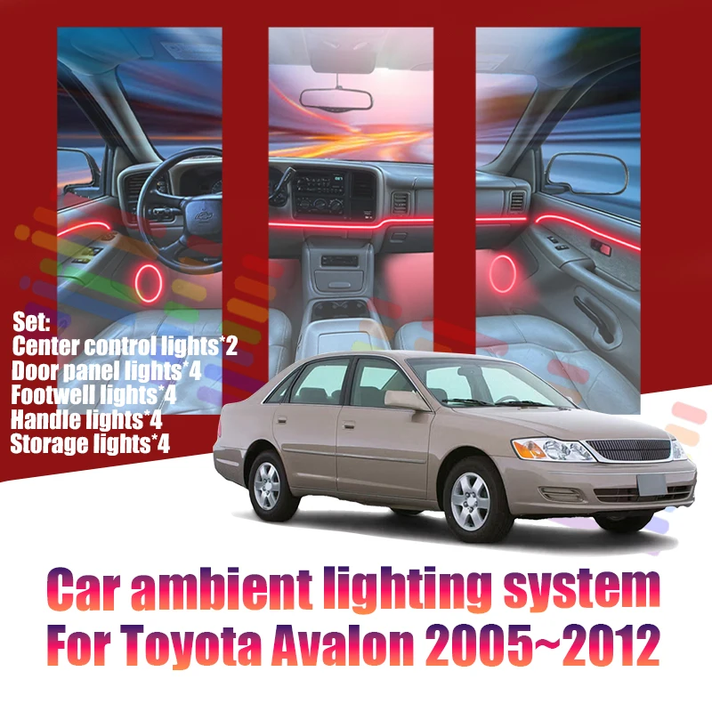 Luces LED Ambientales para Toyota Avalon 2005~2012 XX30 MK2, Luces de Atmósfera Coloridas, Tira de Neón Interior para Auto, Iluminación RGB de 64 Colores