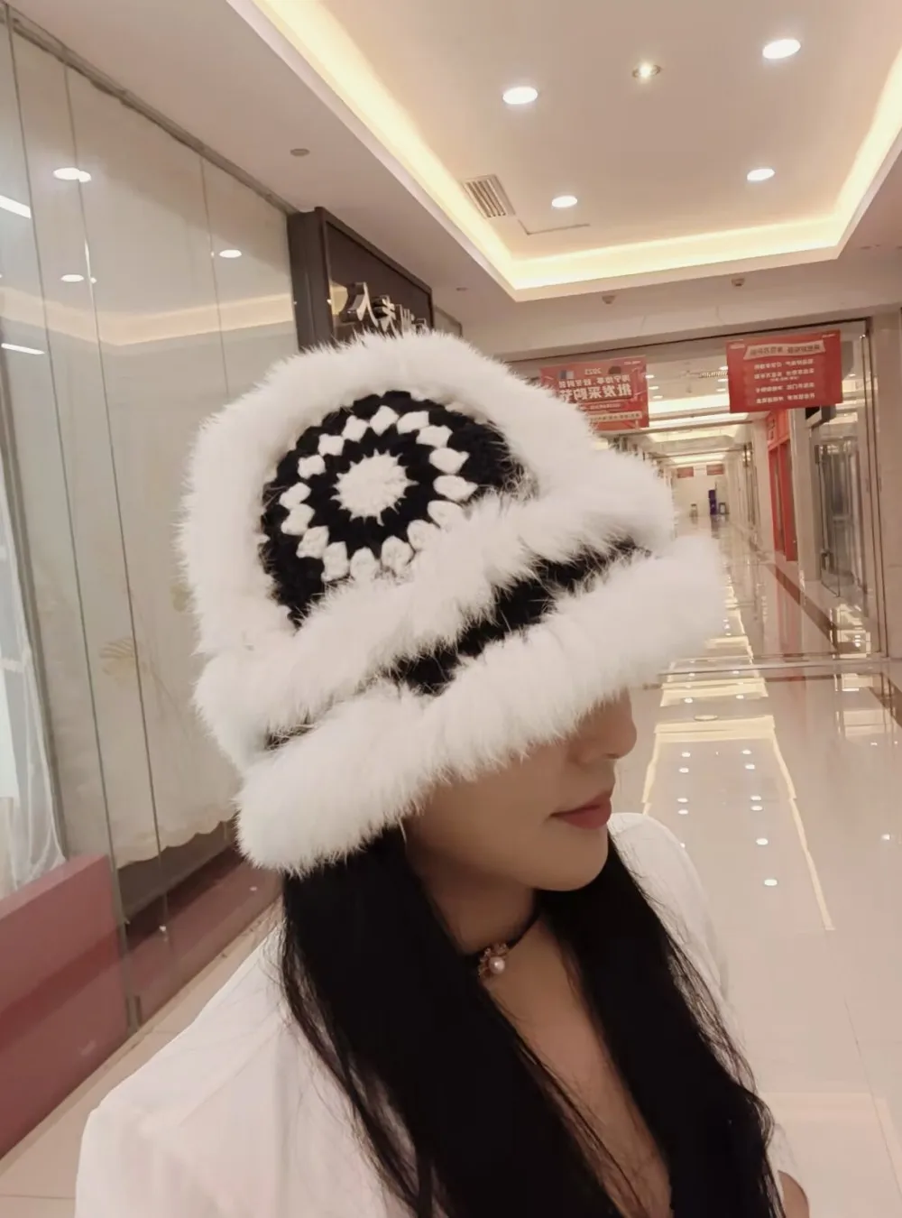China-Chic Eimerhüte für Damen, Winter, warm, niedlich, Plüschmütze, großer Kopf, lässig, echte Kaninchenfellmütze, 2023, gestrickte Fischermütze – Detail 1