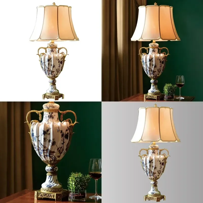 High Quality Antique Retro Ceramic Desk Lamp Oriental Hotel Living Room Lighting Wholesale