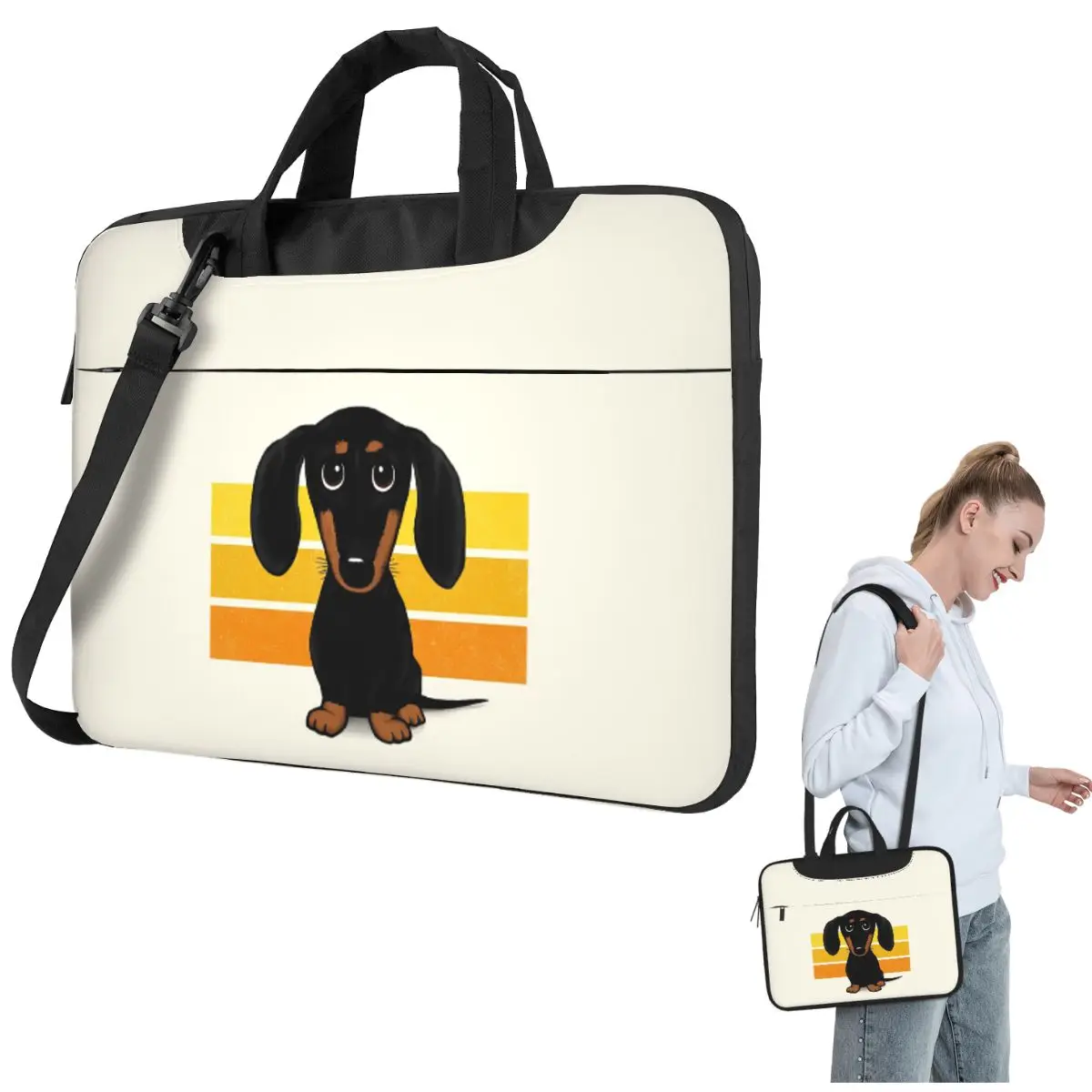 

Милая черно-коричневая сумка через плечо с гладким покрытием такса с мультяшной собакой, сумка для ноутбука, сумка для компьютера, устойчивая защитная сумка для ноутбука