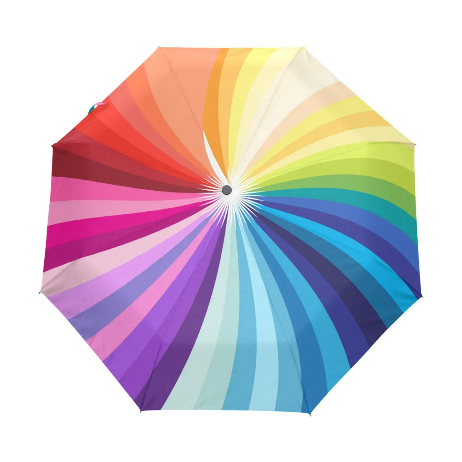 Fashion Colorful Rainbow Design UV Coating Full Automatic Umbrella Rain Women Three Folding Protable Umbrella Parasol Parapluie
