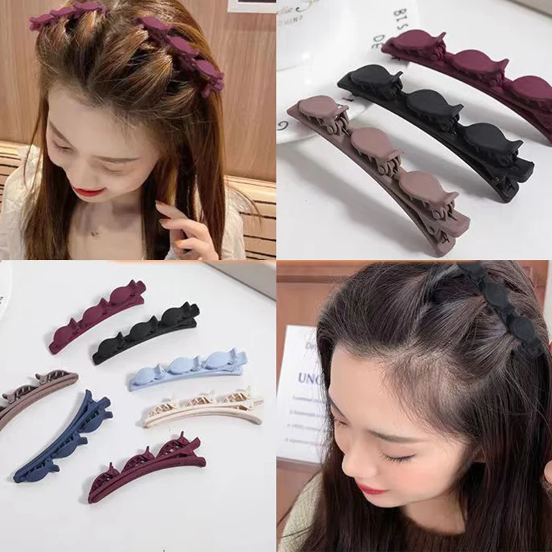 1PC Plastic Stylish And Simple Frosted Lazy Double Bangs Braided Hair Clip Broken Hair Single Side Duck Bill Clip