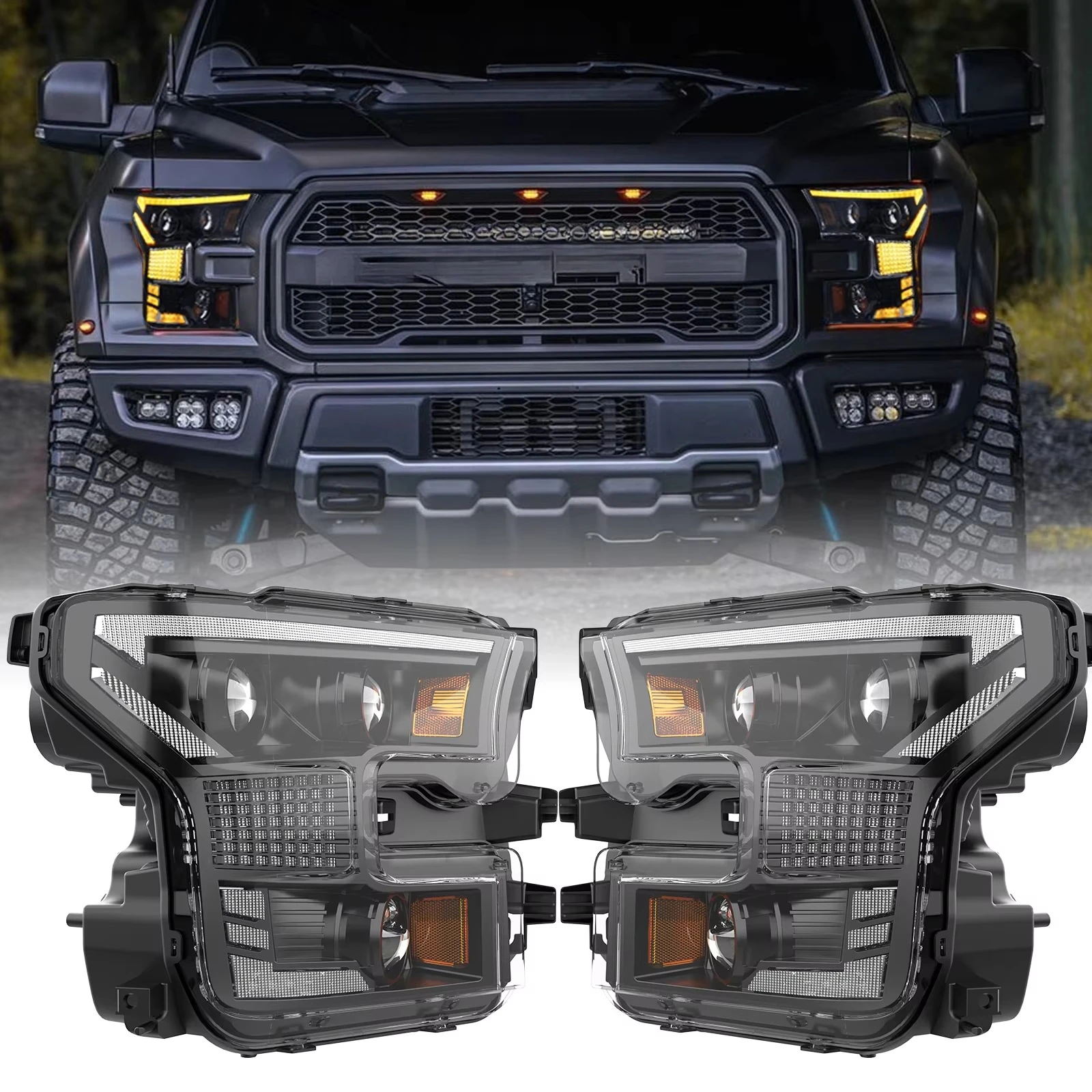 

Factory Start Up Animation Amber Drl Raptors Full Led Headlight Front Lamp Dynamic Turn Signal For Ford F150 Pickup Headlights