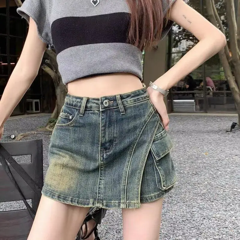 

High Waist American Retro Denim orts Women's Spring Summer New Large Size Fat Sister A-Line Skirt Wide Leg Hot Pants