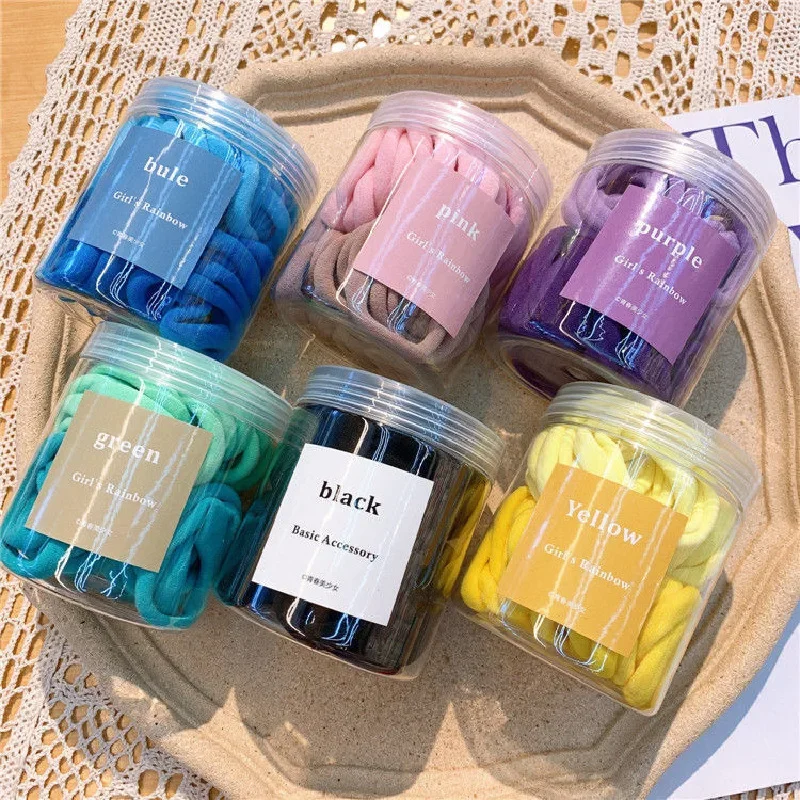 

50 шт., высокоэластичная спортивная бесшовная веревка для головы, простая коробка для хранения, высокая эластичная петля для волос, веревка для головы, аксессуары для волос