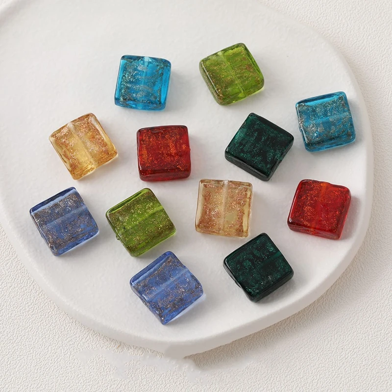 4PCS Glass Glaze Tinsel Square Straight Hole Retro Earring Bracelet DIY Beads Making Supplies Handmade Material Accessories