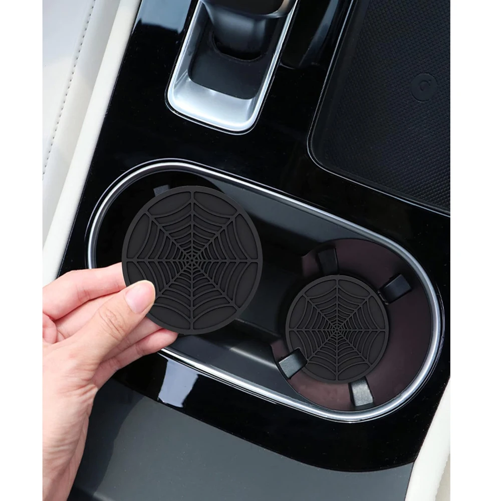 Spider Web Car Coasters for Cup Holders, Funny Non-Slip Silicone Insert Ornaments Coasters, Automotive Cupholder Goth Accessorie 4