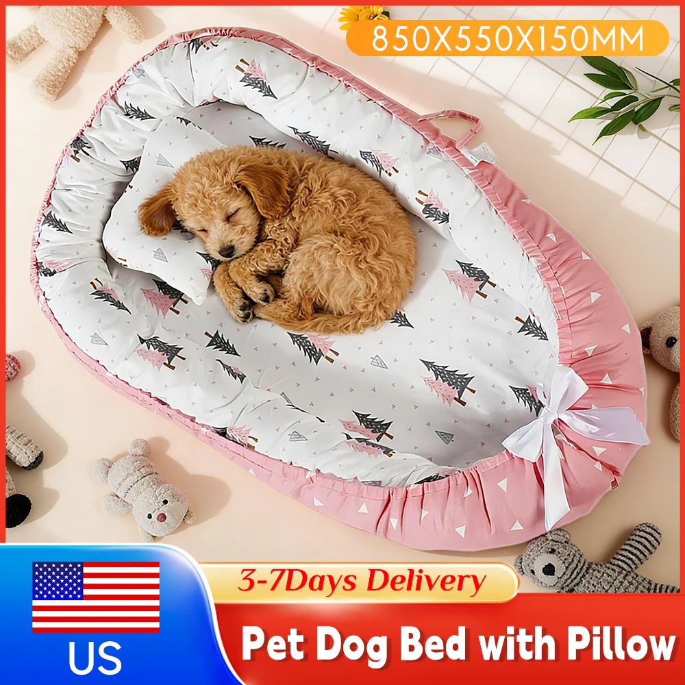 

Cat Dog Mat with Pillow Removable Soft Cloth Washable Thickening Dog Sofa Bed Kennel Comfortable Pet Sleeping Bed for Cats Dogs