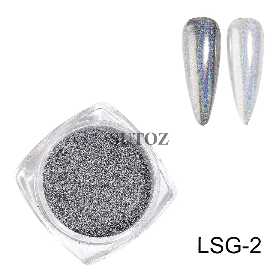 1Box Laser Glitter Chrome Nail Powders Silver Metal Mirror Dust Manicure accessories Pigment Brush DIY Nails Decorations LELSG-2