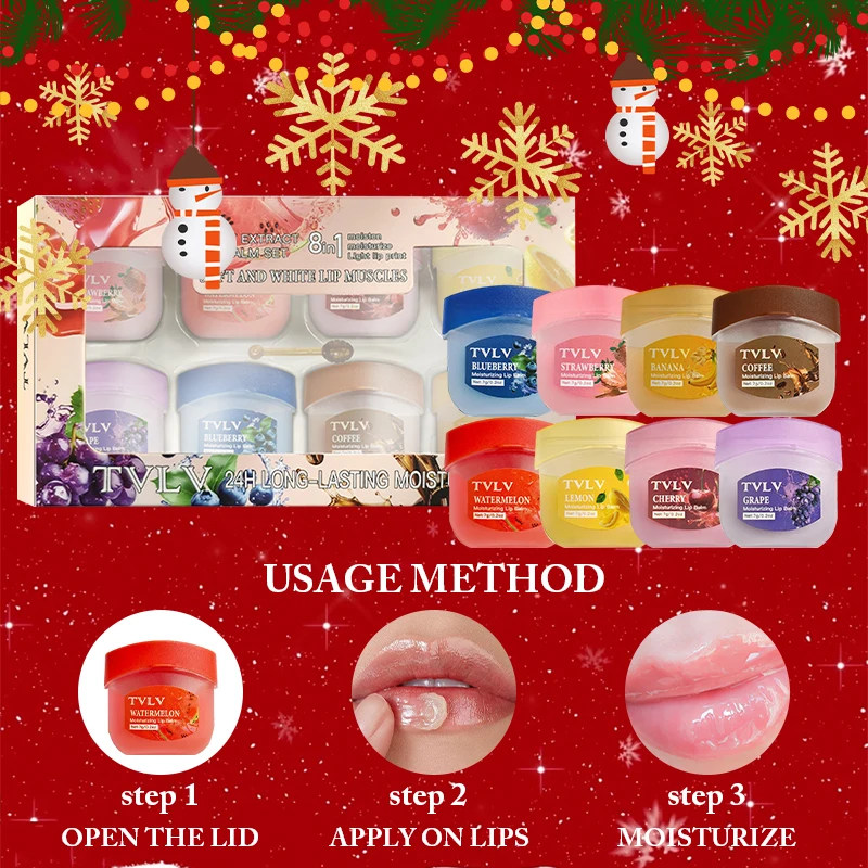 مجموعة العناية بالشفاه مكونة من 8 قطع، مجموعة بلسم الشفاه الرطوبة، خطوط الشفاه المتلاشى، مكياج أحمر الشفاه، منتجات العناية بالبشرة الطبيعية المستندة بالنباتات #4