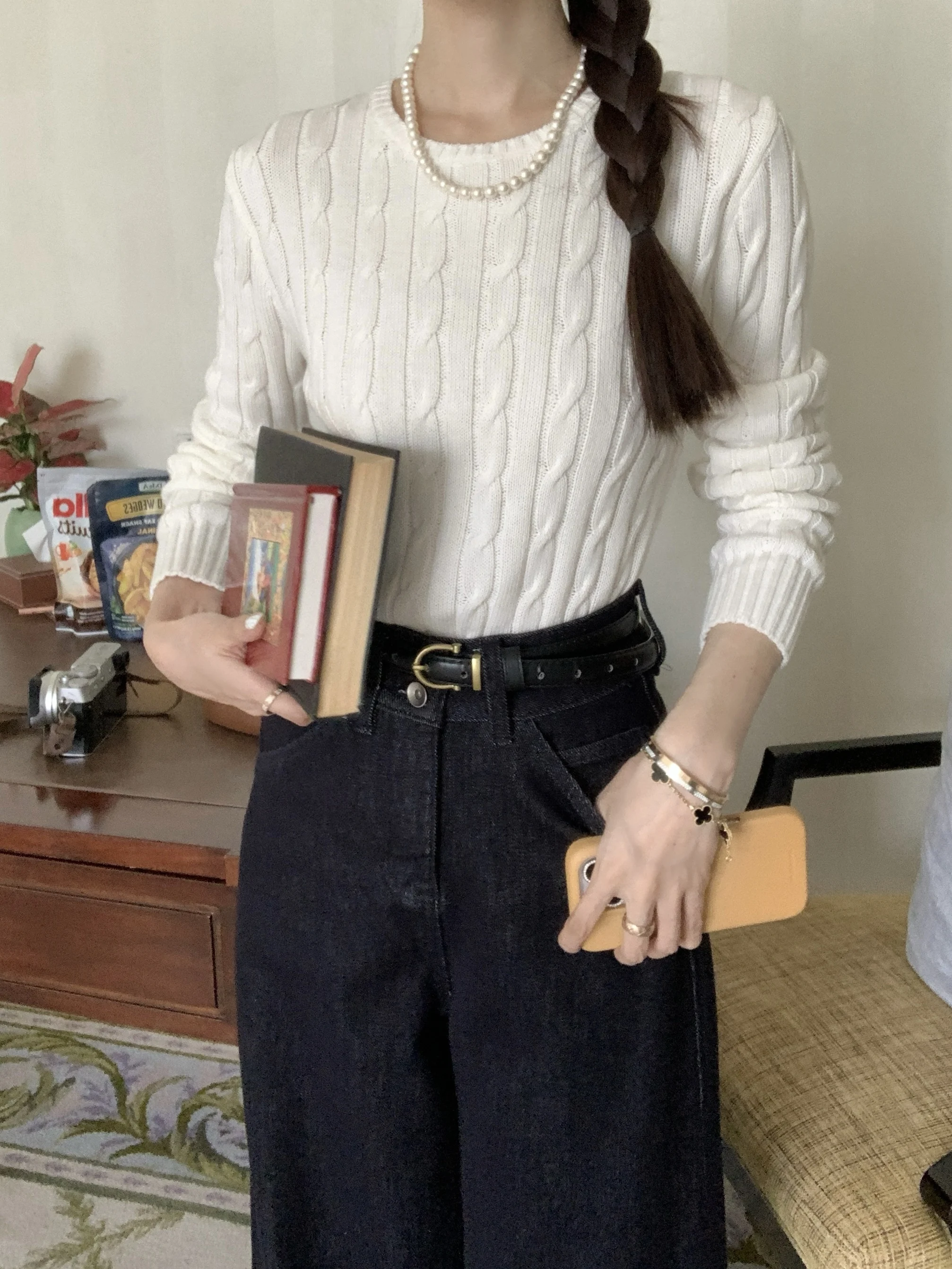 

Женский вязаный свитер Belagirls с круглым вырезом, 100% чесаный хлопок, осенне-зимний, модный, для повседневной носки, прямой крой