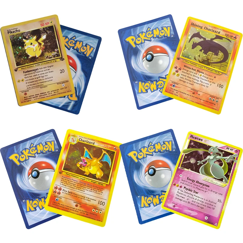 

Pokemon Cartoon Anime Flash Cards 1996 Years English Card Rayquaza Pikachu Charizard Blastoise Venus Collection Poison Kids Toys