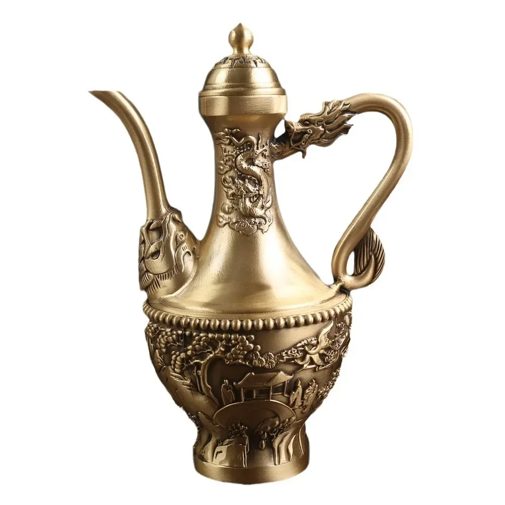 

Brass Fish Yue Longmen Wine Pot Retro Creative Household Wine Pure Copper Ornaments Crane Wine Pot Metal Crafts Copper