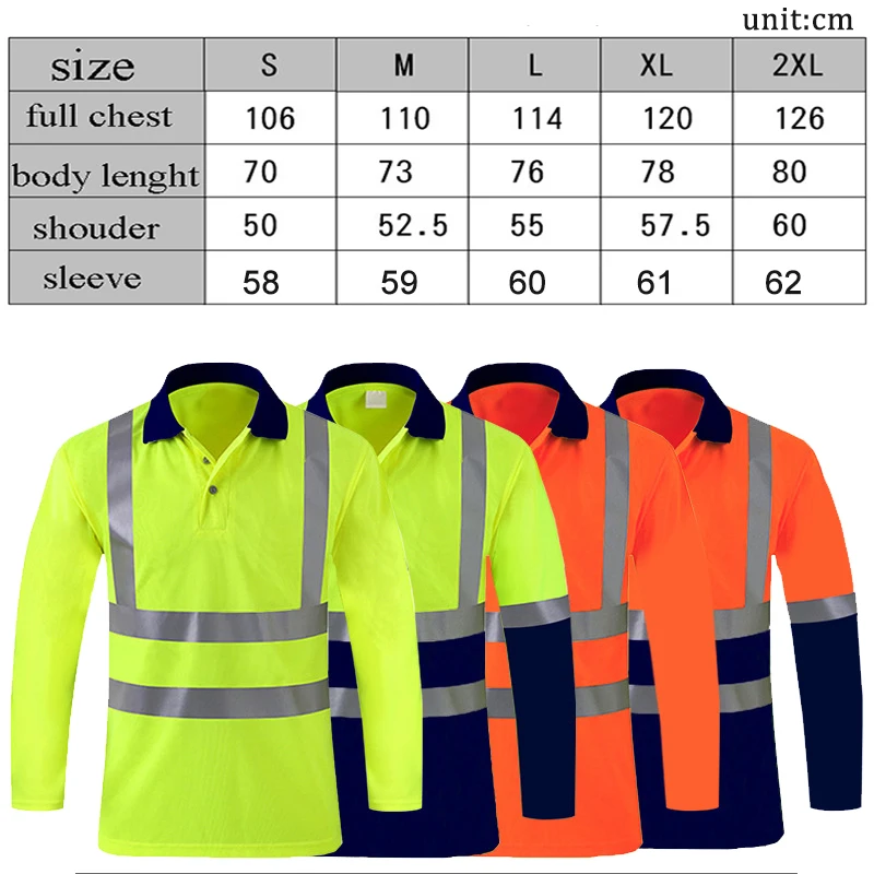 Hi Vis Long Sleeve t Shirt Hi Vis Work Reflective Safety Long Sleeve Polo t-Shirt EN20471 Class 2