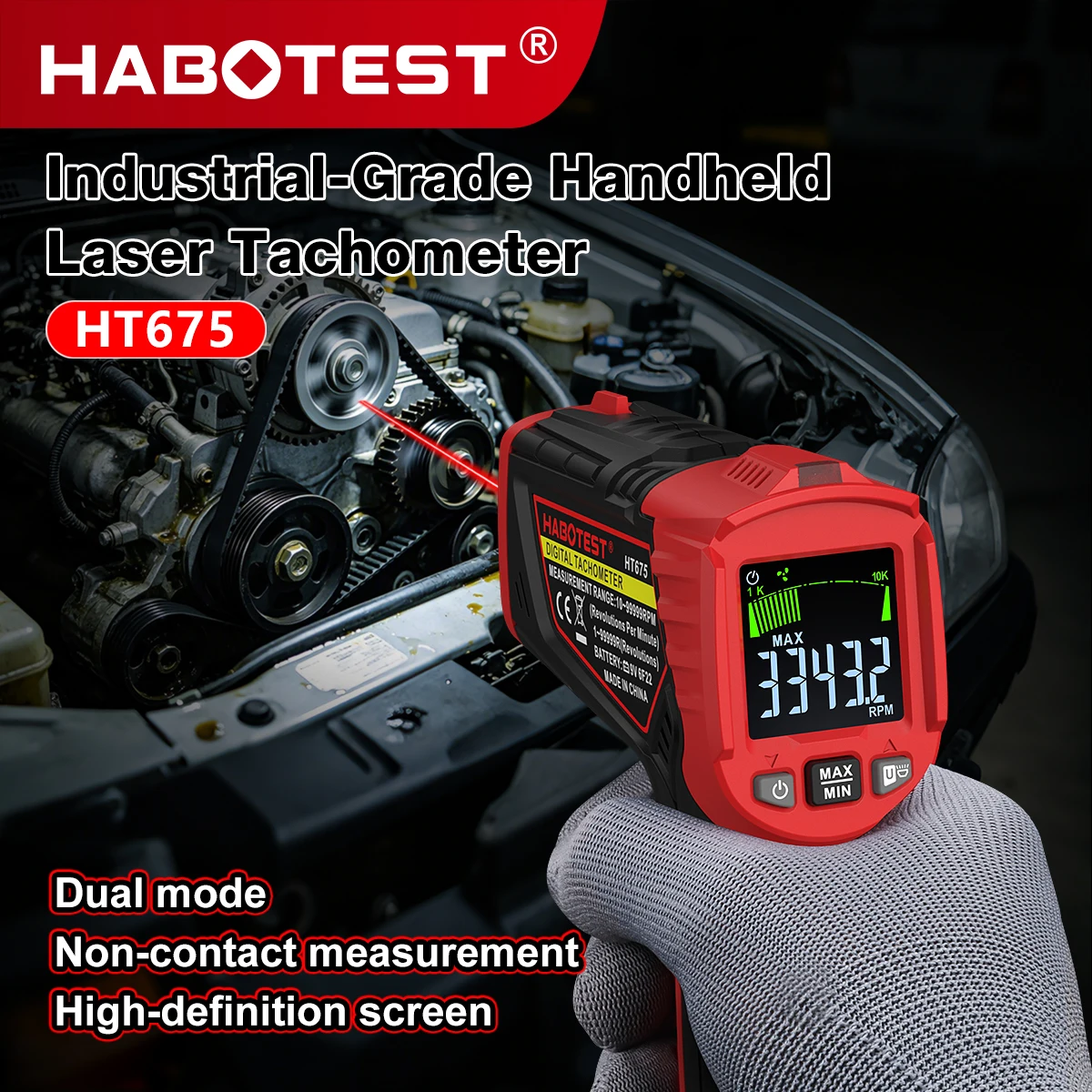 HABOTEST HT675 Non Contact Las - đánh giá và giá Industrial Laser Tachometer