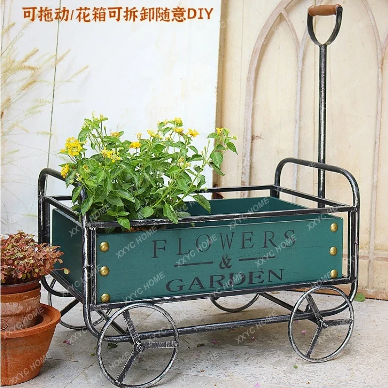 

Outdoor Iron Flower Stand Garden Balcony Landscape Trolley Decorative Flower Pot Storage Rack