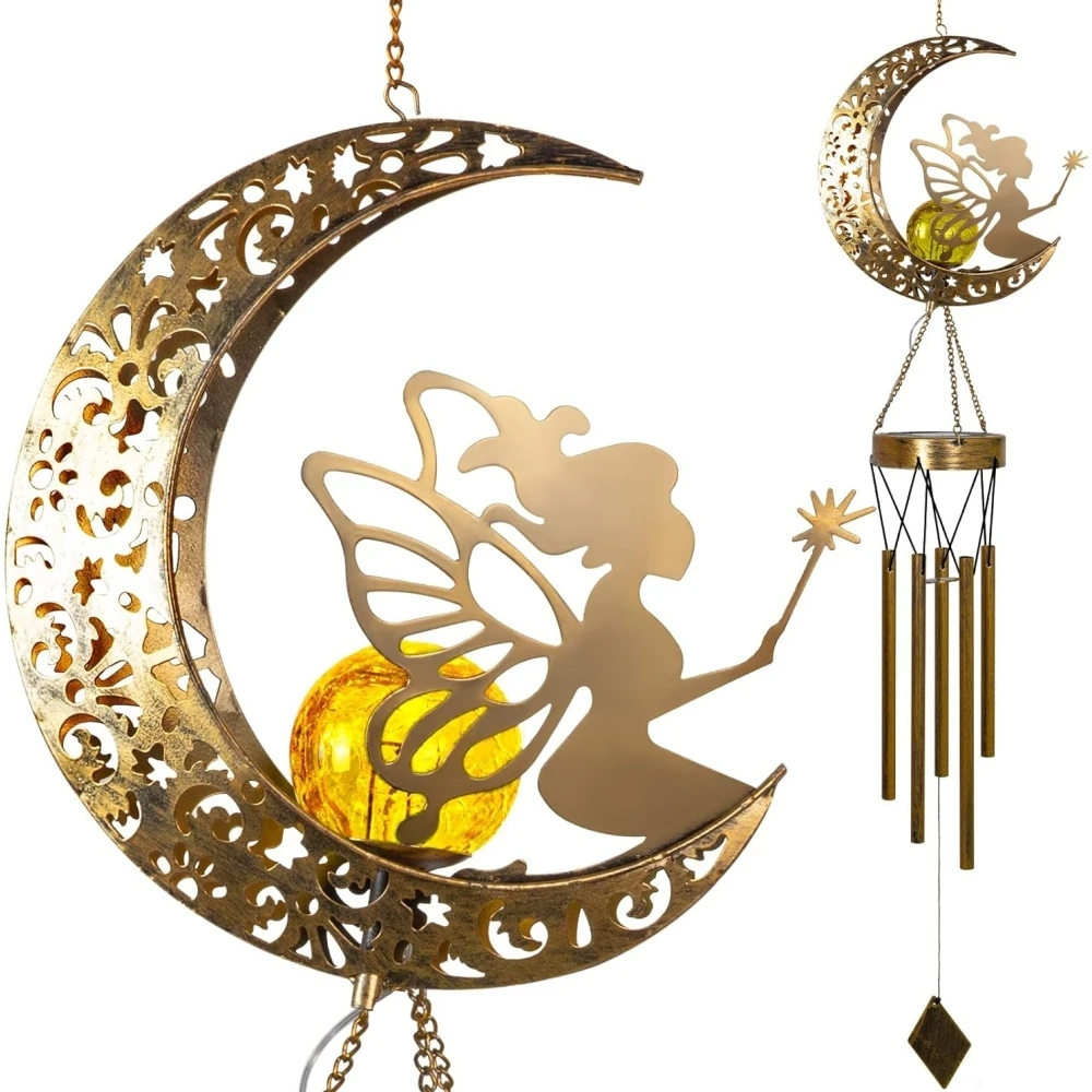 

Solar Moon Fairy Wind Chimes Light Solar Ball with Angel Decor Wind Chimes for Outside Garden Memorial Chimes Birthday Gifts