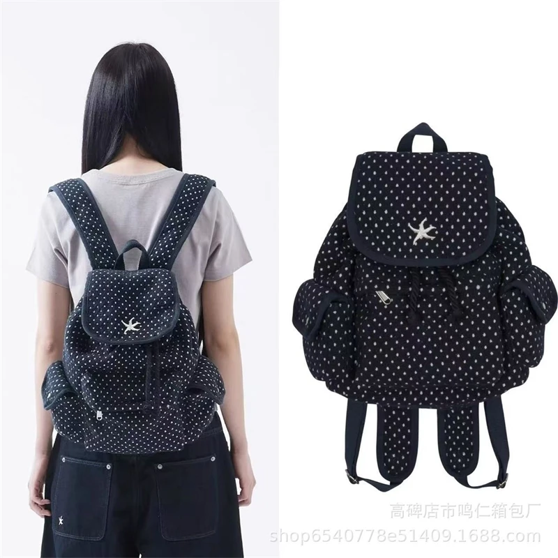 

2026 New Korean Spring Summer Starfish Polka Dot Backpack Women Ins Style Student School Bag Travel Bag