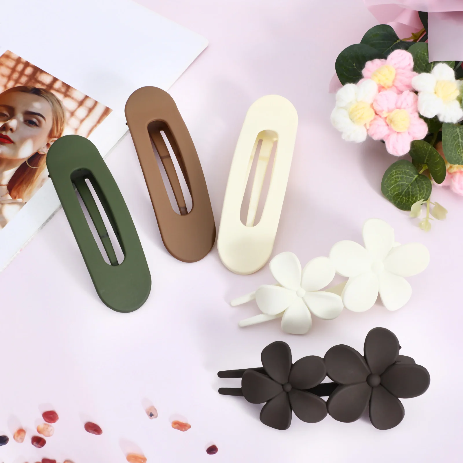 

1 set Floral Duckbill Hair Clips Matte Finish Versatile Use Non Slip Hair Decors Boho Accessories Sectioning Clips