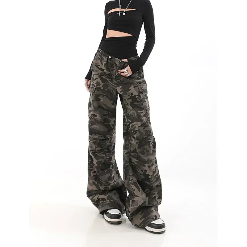 Monos informales de camuflaje para mujer, pantalones holgados de pierna ancha, estilo Retro americano, Hip-hop, Grunge, Y2k