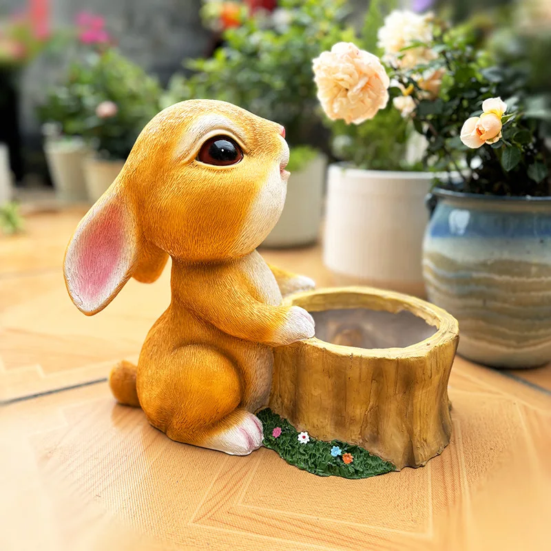 1pc Adorable Rabbit Flowerpot Succulent Planting Pot Healing Animal Resin Outdoor Garden Courtyard Office Desk Decor