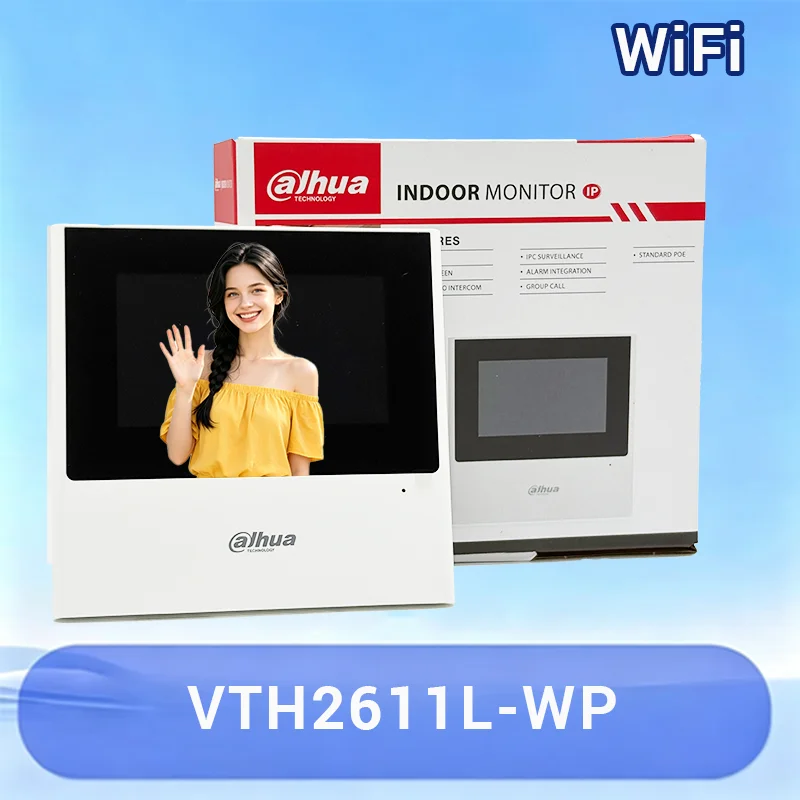 Monitor Interior Dahua VTH2611L-WP IP y Wi-Fi, Pantalla Táctil de 4.3 Pulgadas, Audio Bidireccional, PoE, Control de Puerta, Alarma de Vigilancia IPC, Hogar Inteligente