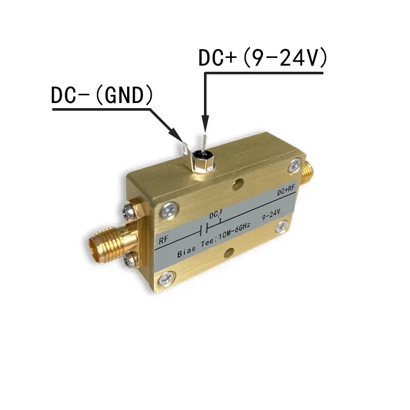 RF Bias Tee Bias Tee 10MHz-6GHz DC Break Device Bias Coaxial Feed Low Insertion Loss SMA