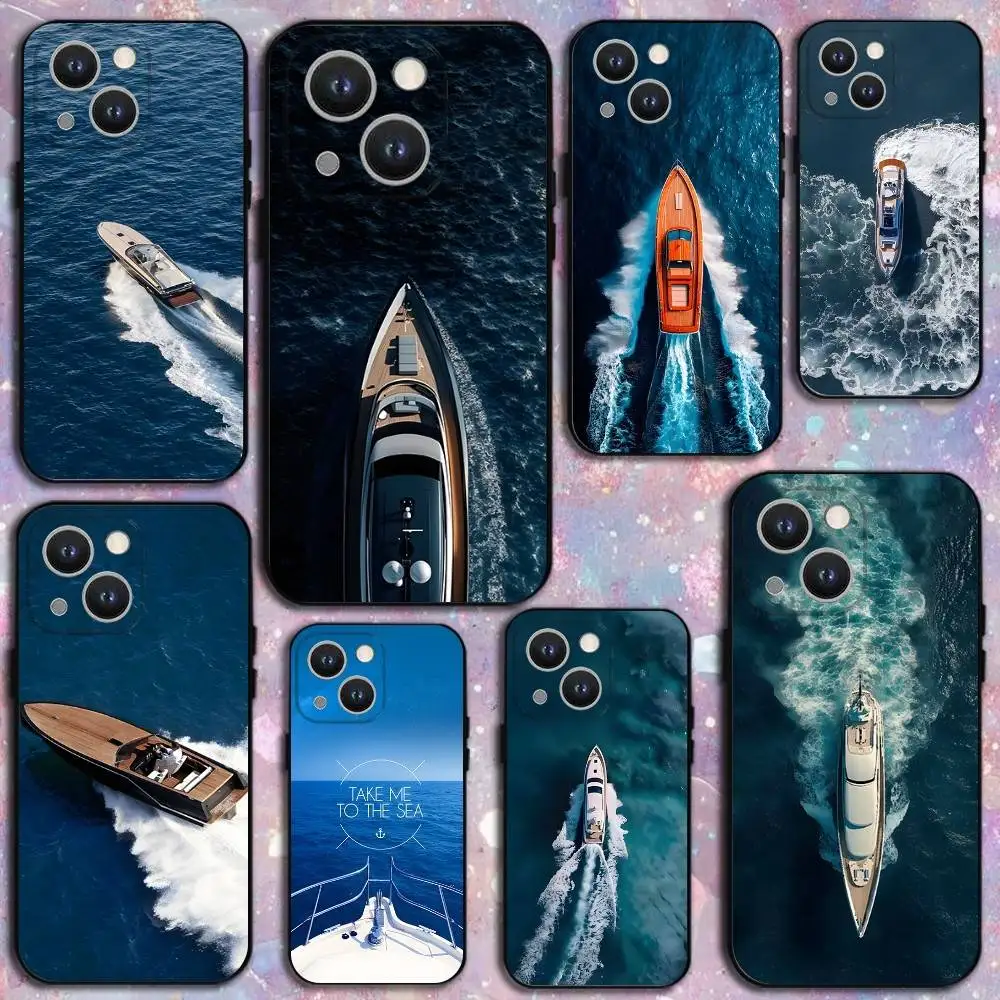 

Speedboat Cruise Ship Phone Case For iPhone 17,16,15,14,13,12,11 Plus,Pro Max,XS,X,XR,SE,Mini,8,7,Soft Silicone Black Cover